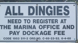 Fort Lauderdale's City Marina at the foot of the Las Olas bridge uses the "Olde English" spelling for dinghies.    