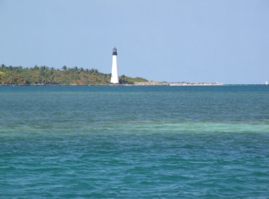 Cape Florida Light on Key Biscayne. You clearly see the shoals (brown brown run aground) between the two channels leading into the bay. 